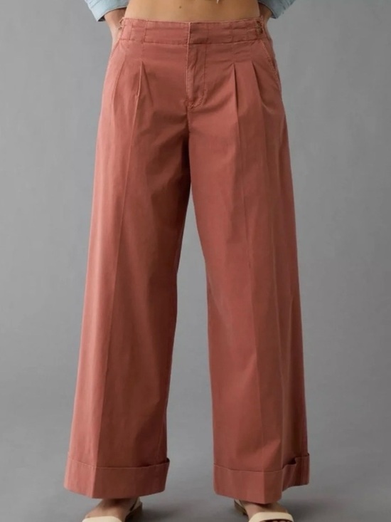 American Eagle Outfitters Pants - American Eagle Women 10 Terracotta Stretch Poplin Wide Leg Trouser Pants